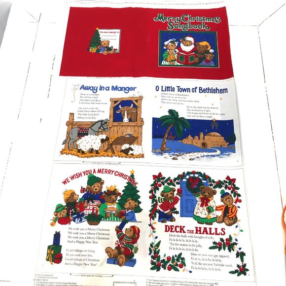 Merry Christmas Song Book Cut and Sew Fabric Panel Cranston Vintage - Picture 1 of 11